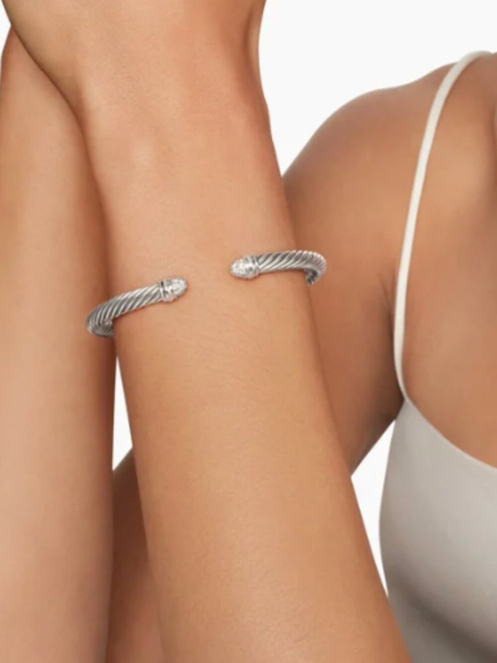 David Yurman Classic Cable Bracelet with Pavé Diamond Domes, 5mm, Medium